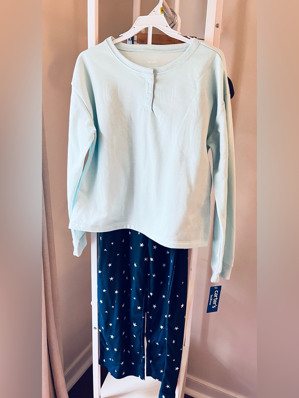 Carter's Light Blue Henley Top with Navy Star Pajama Pants - NWT